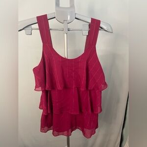 Ann Taylor LOFT Magenta Striped Tiered Ruffle Tank Top‎ size small